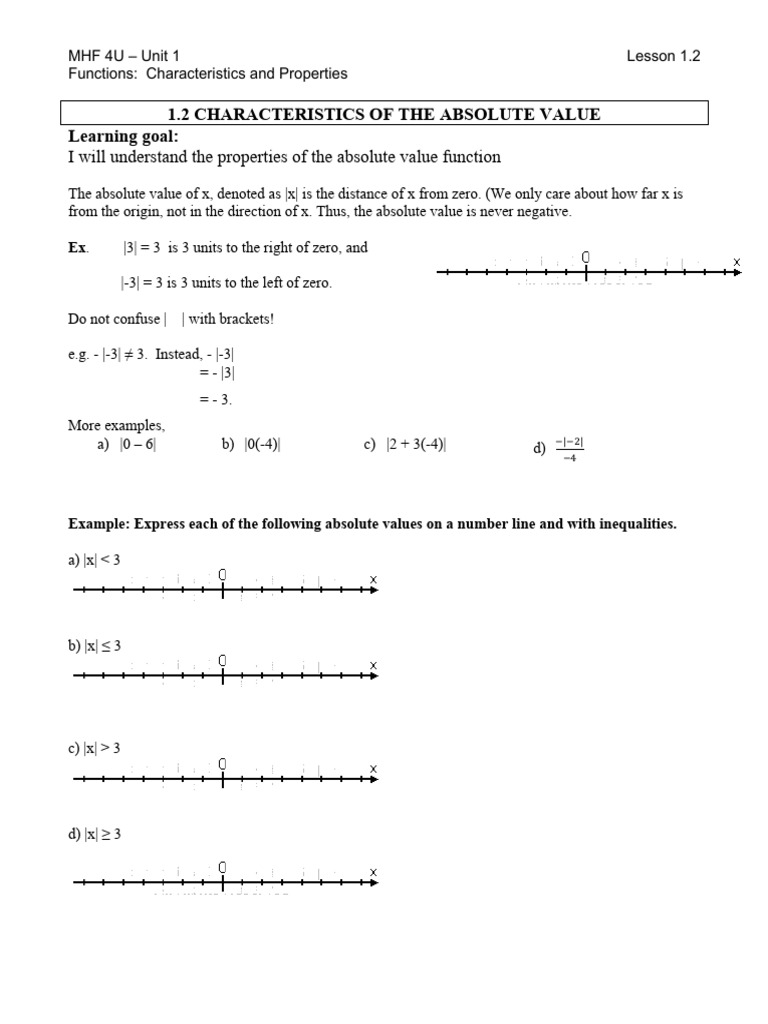 1.2 Absolute Value Function | PDF | Function (Mathematics) | Inequality ...