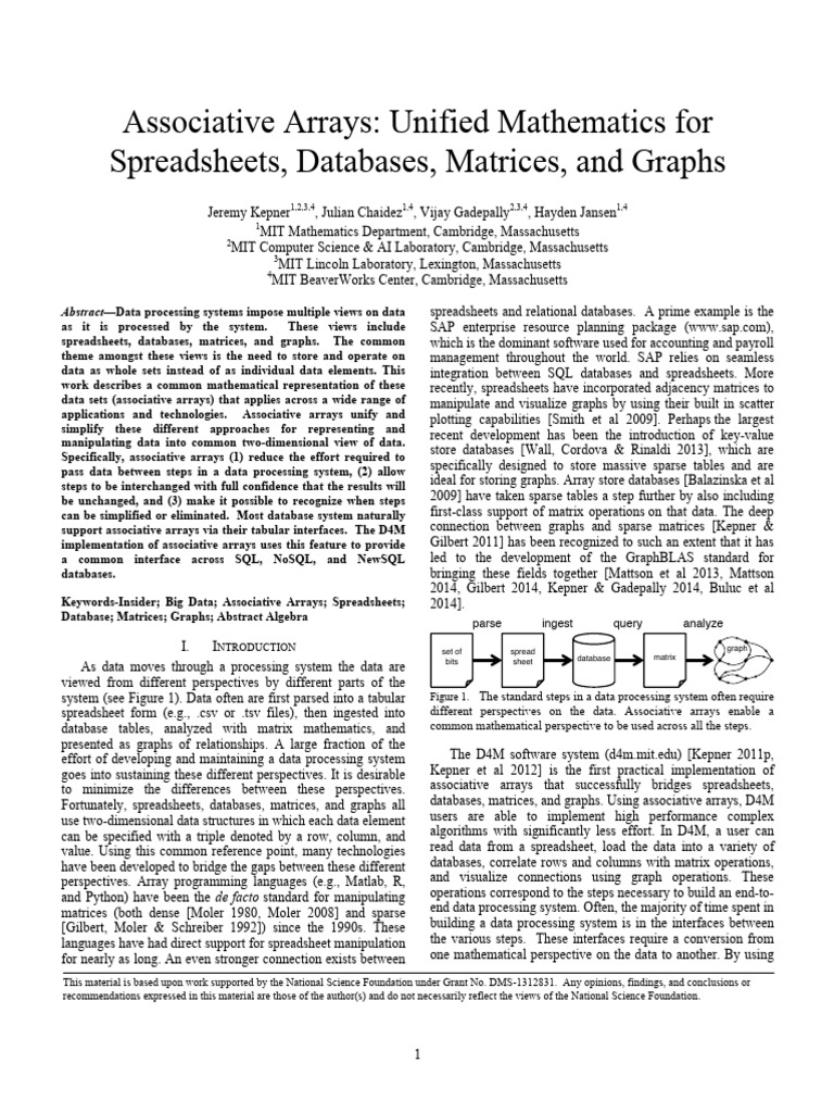 Unified Associative Arrays in Data Systems | PDF | Matrix (Mathematics ...