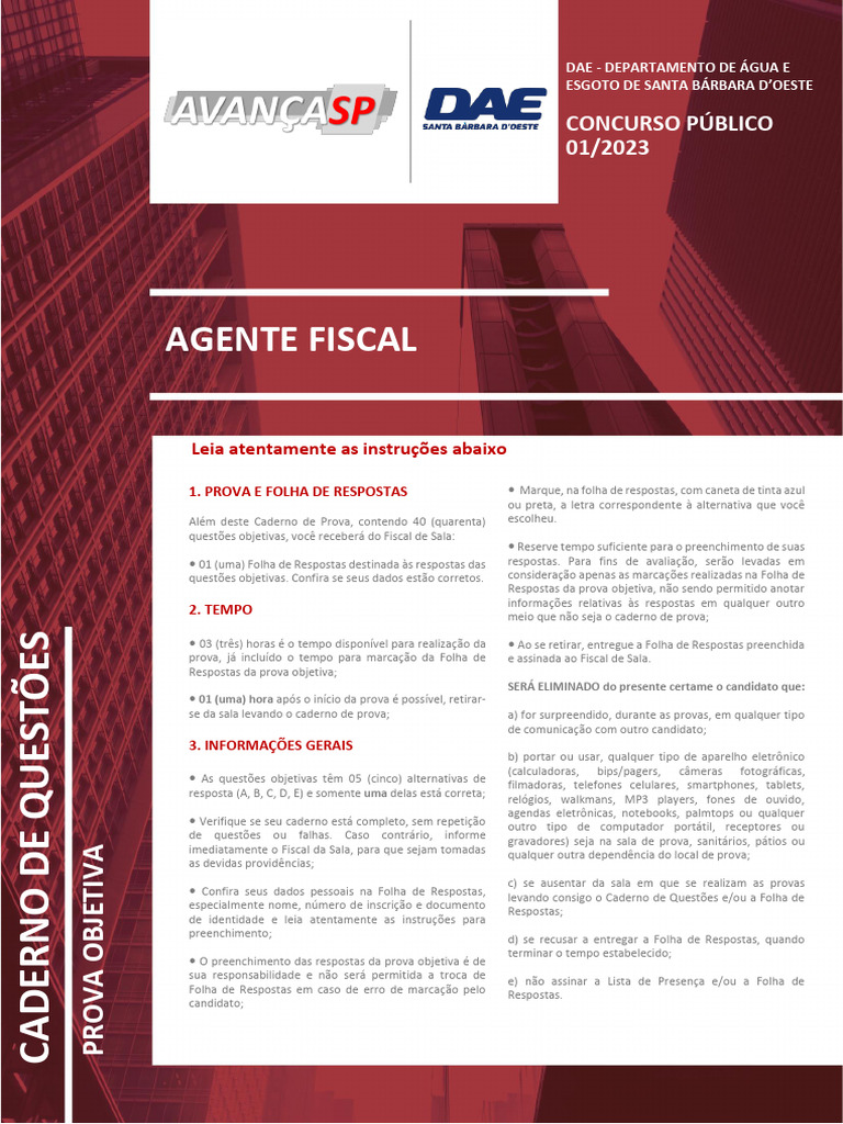 Instruções para Prova de Agente Fiscal | PDF