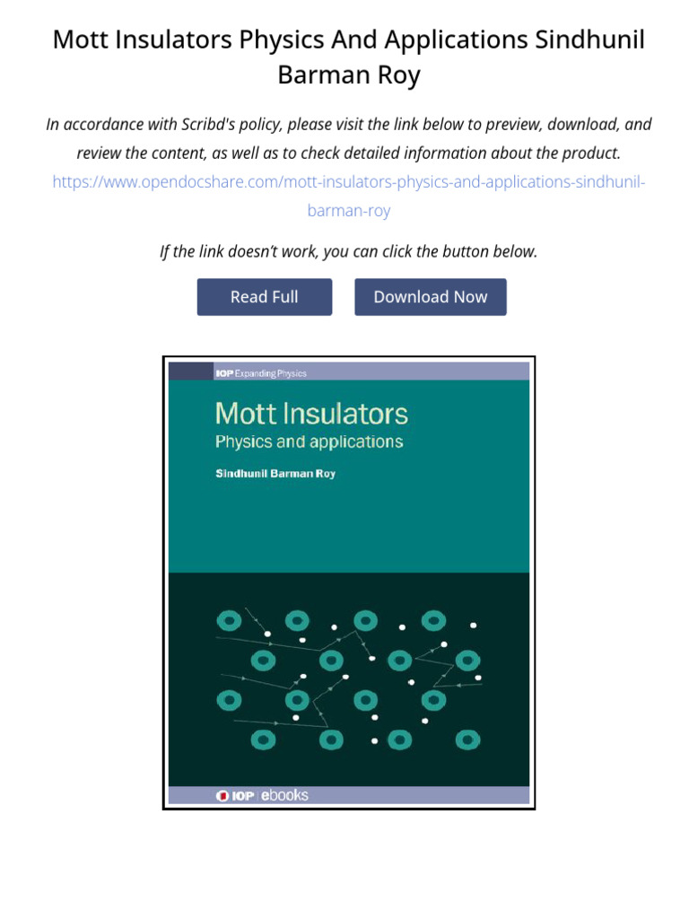 Mott Insulators Physics and applications Sindhunil Barman Roy | PDF
