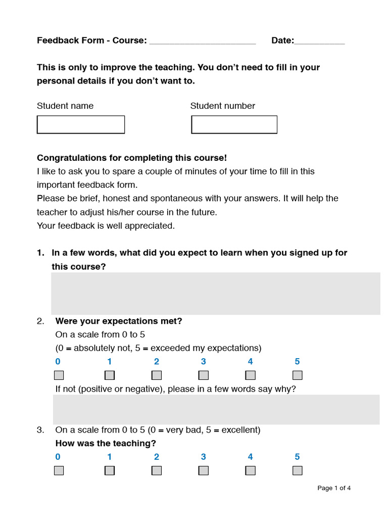 Course Feedback Form Template | PDF | Learning | Chess