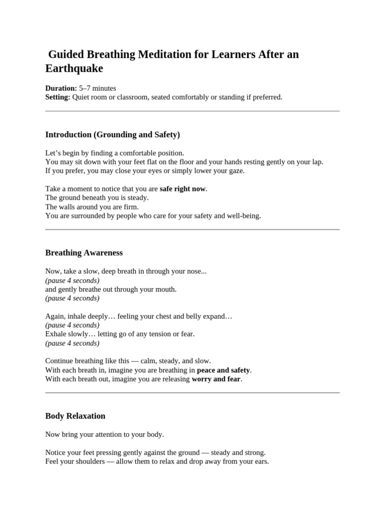 Guided Breathing Meditation Post-Earthquake | PDF