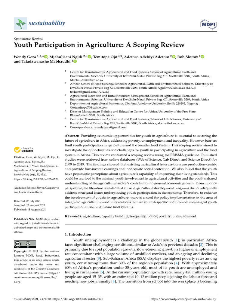 Youth Engagement in African Agriculture | PDF | Systematic Review ...