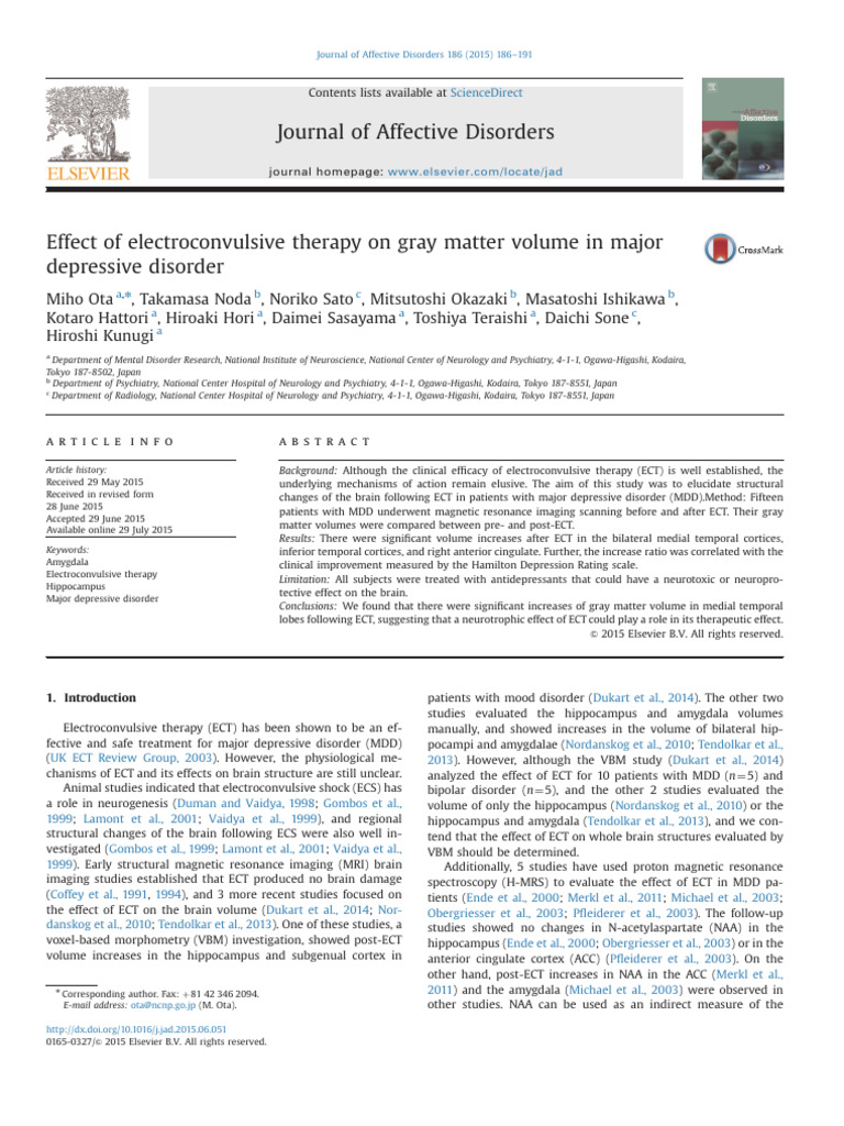 Effect of Electroconvulsive Therapy on Gray Matter Volume in Major ...