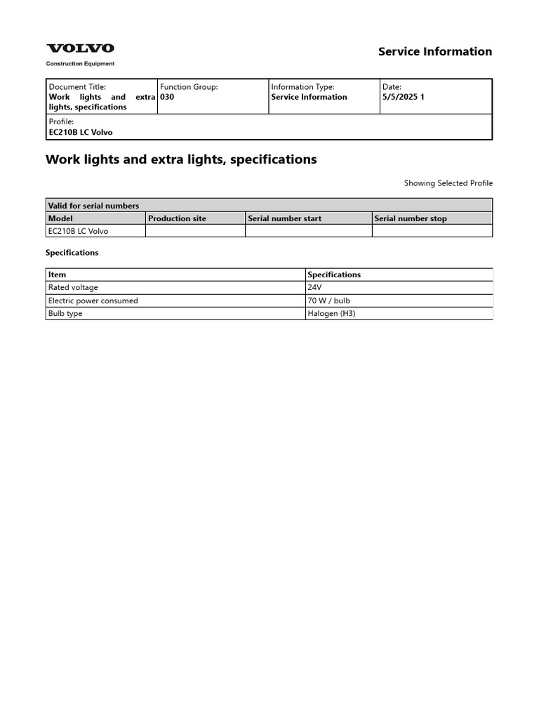 00023 Work Lights and Extra Lights, Specifications | PDF