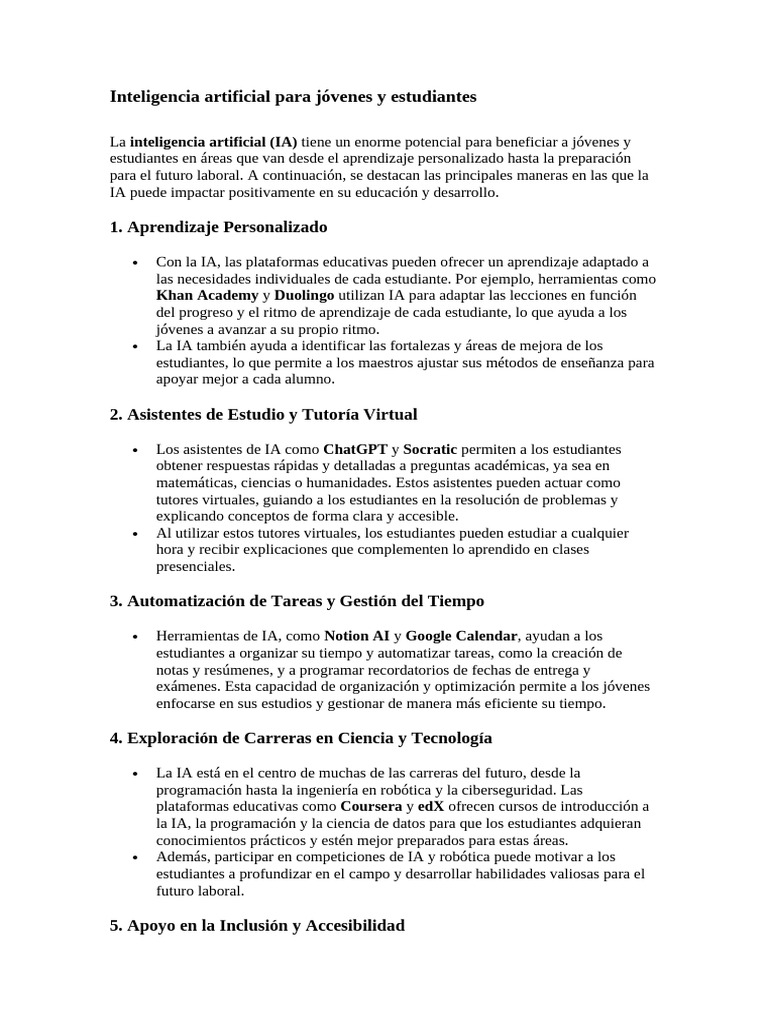 IA en la Educación: Beneficios para Estudiantes | PDF | Inteligencia ...