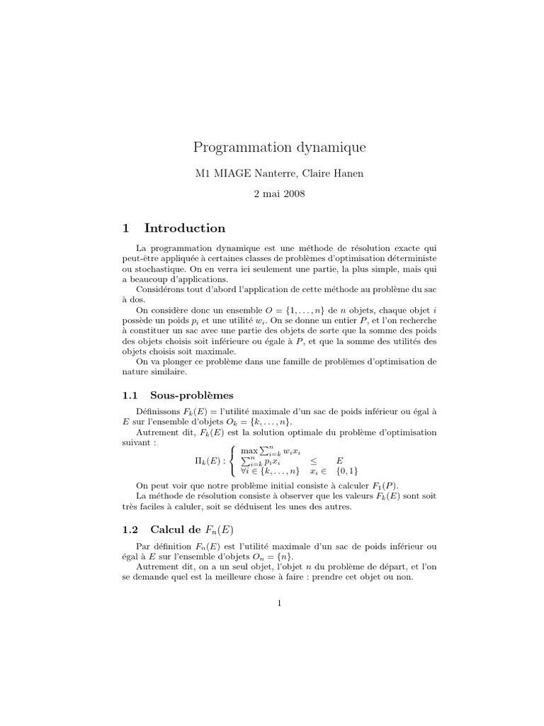 Introduction à la programmation dynamique | PDF | Programmation ...