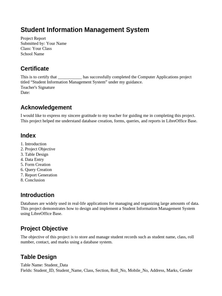 Student Information Management System Report | PDF
