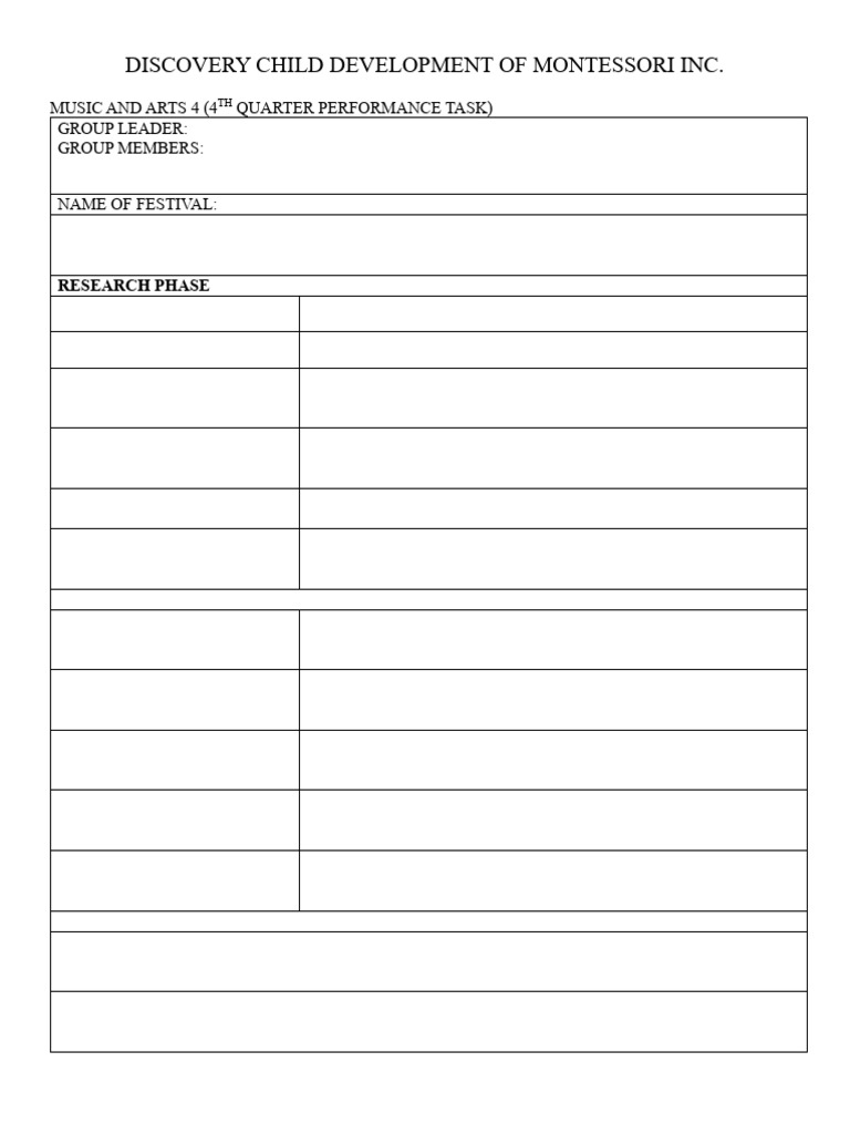 Montessori Festival Performance Task Guide | PDF