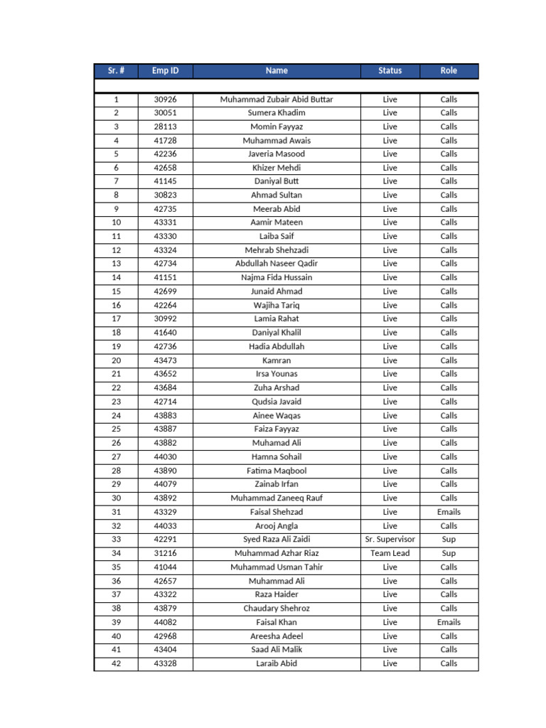 Live Call and Email Roster Summary | PDF