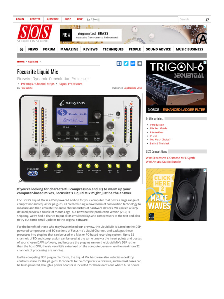 Focusrite Liquid Mix Review and Features | PDF | Equalization