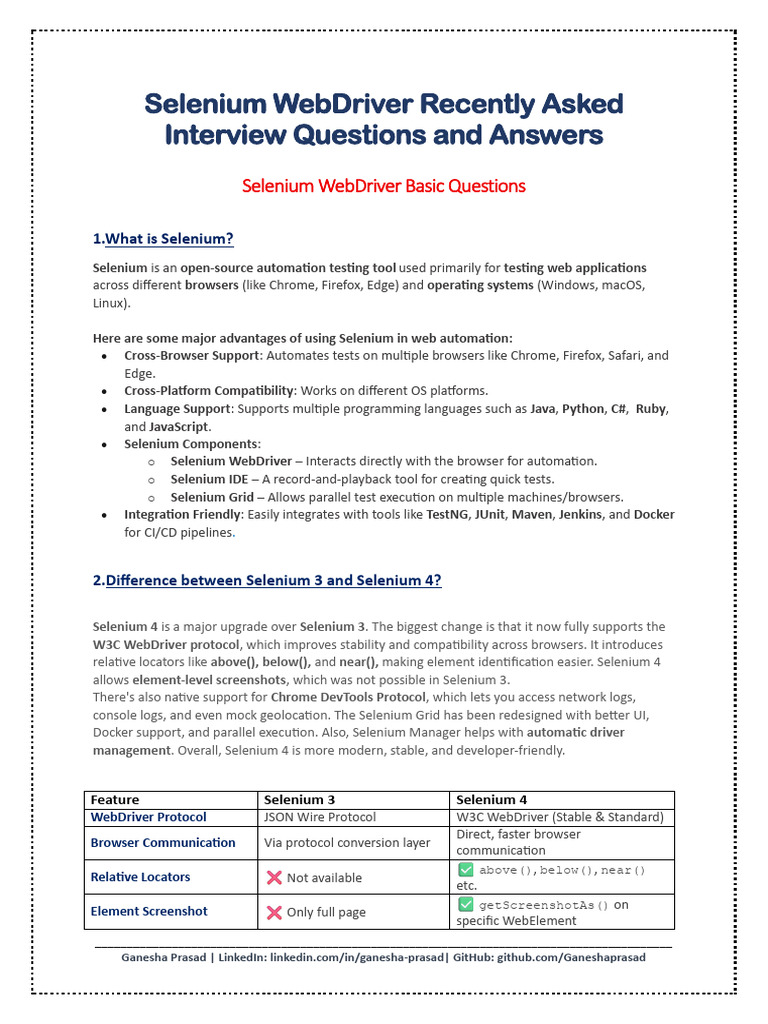 Selenium WebDriver Interview Q&A Guide | PDF | Selenium (Software ...