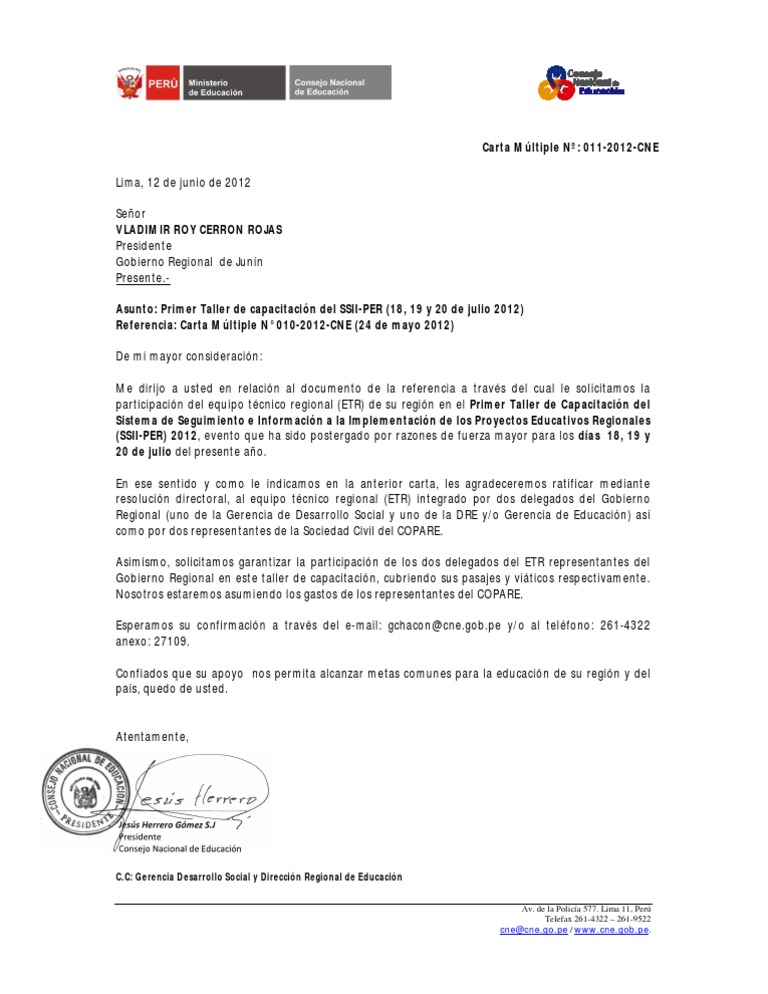 CARTA MÚLTIPLE N° 011-2012