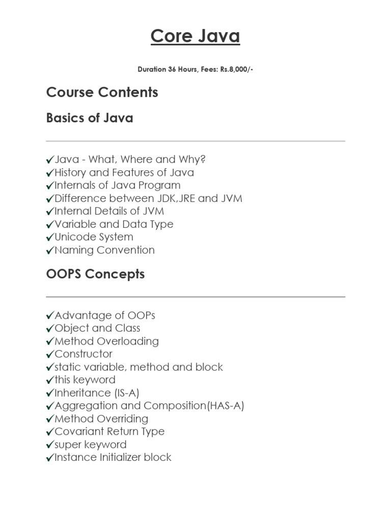 Syllabus of Core Java | PDF | Method (Computer Programming) | Class ...