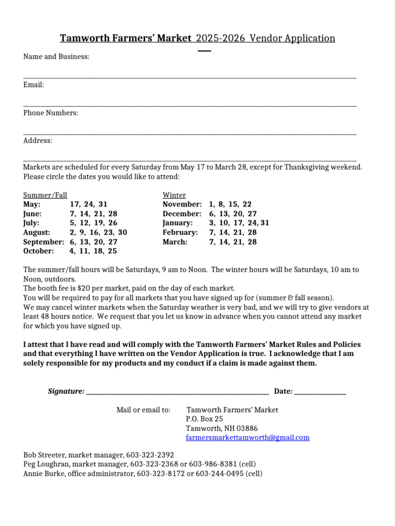 Tamworth Farmers' Market Vendor Application | PDF