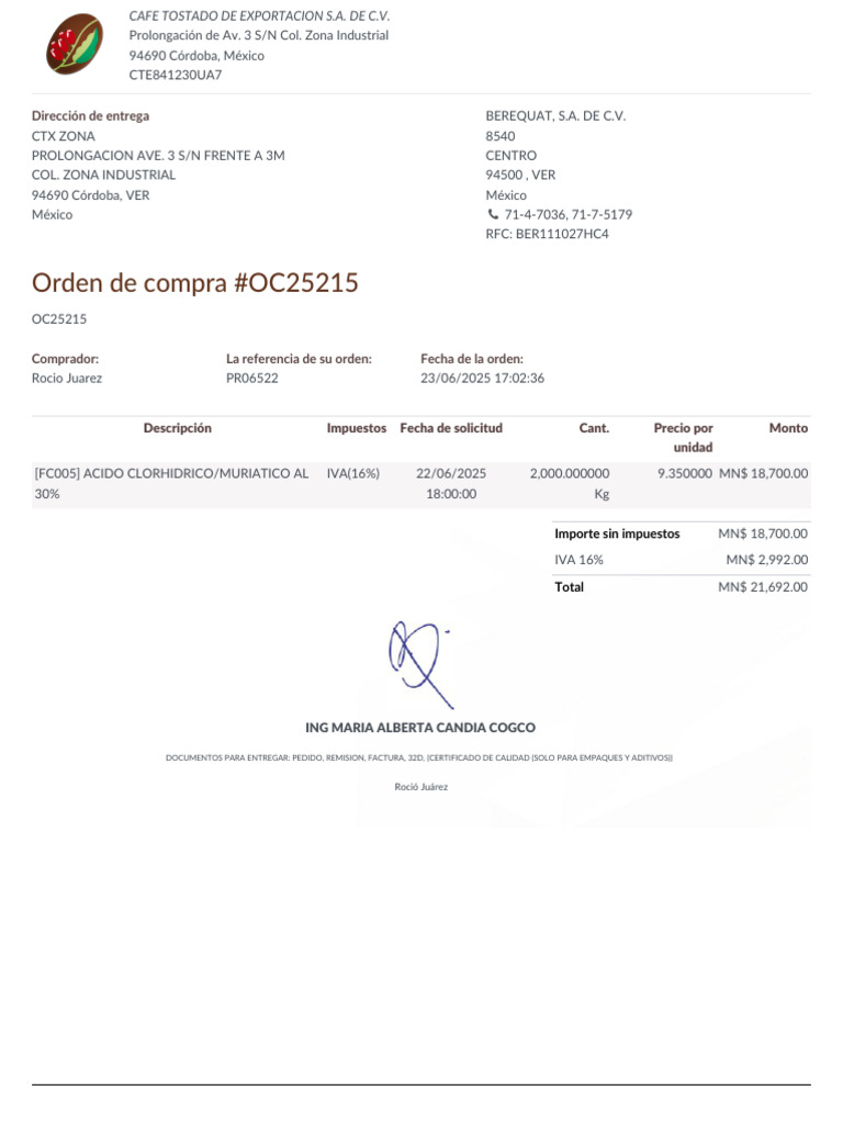 Orden de Compra - OC25215 | PDF | Documentos empresariales | Contabilidad