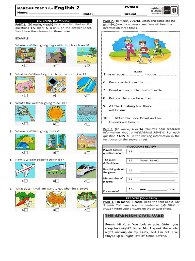 Test 3 Eng 2 form b | PDF | Syntax | Grammar