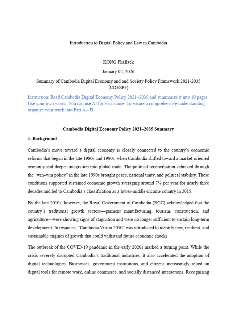 Cambodia Digital Economy Policy 2021-2035 Summary | PDF | Computer ...