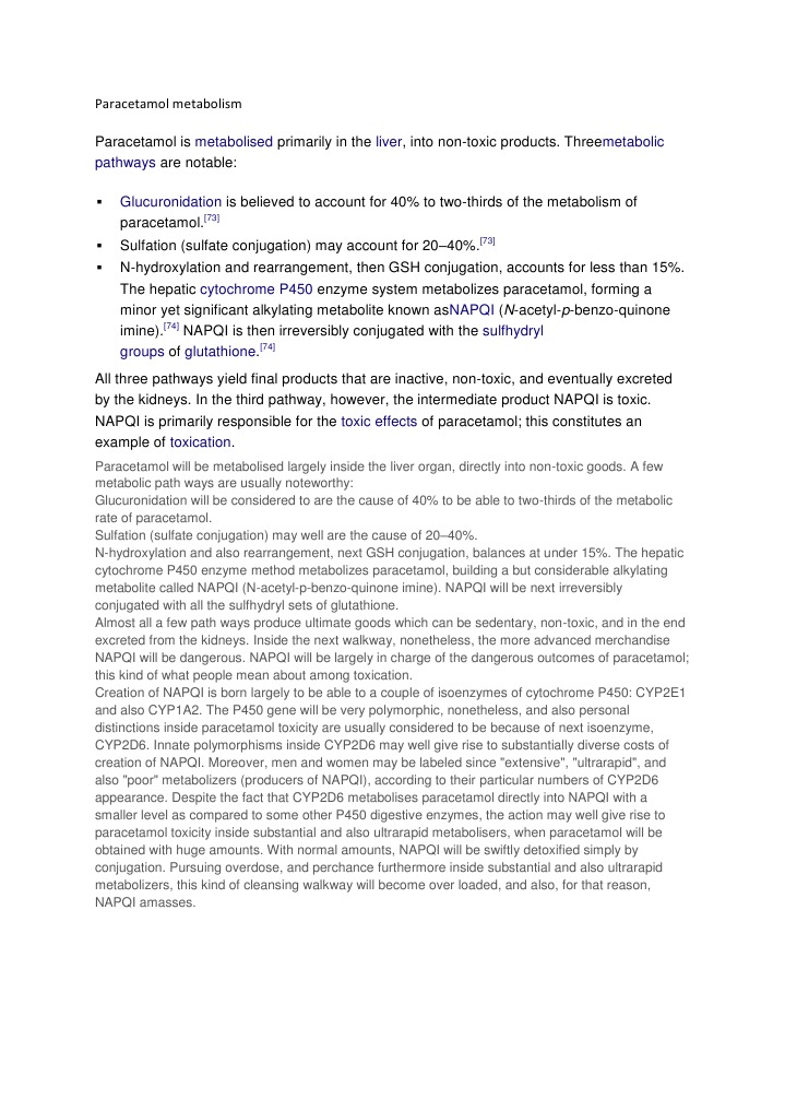 Paracetamol Metabolism Drug Metabolism Medical Treatments