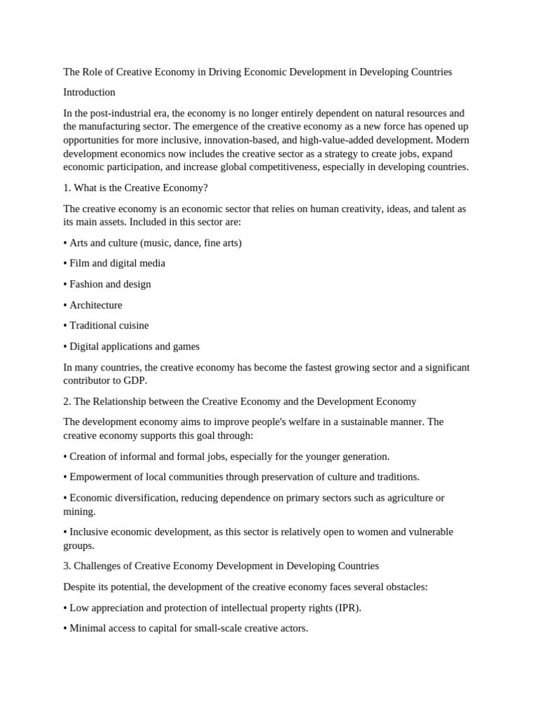 The Role of Creative Economy in Driving Economic Development in ...