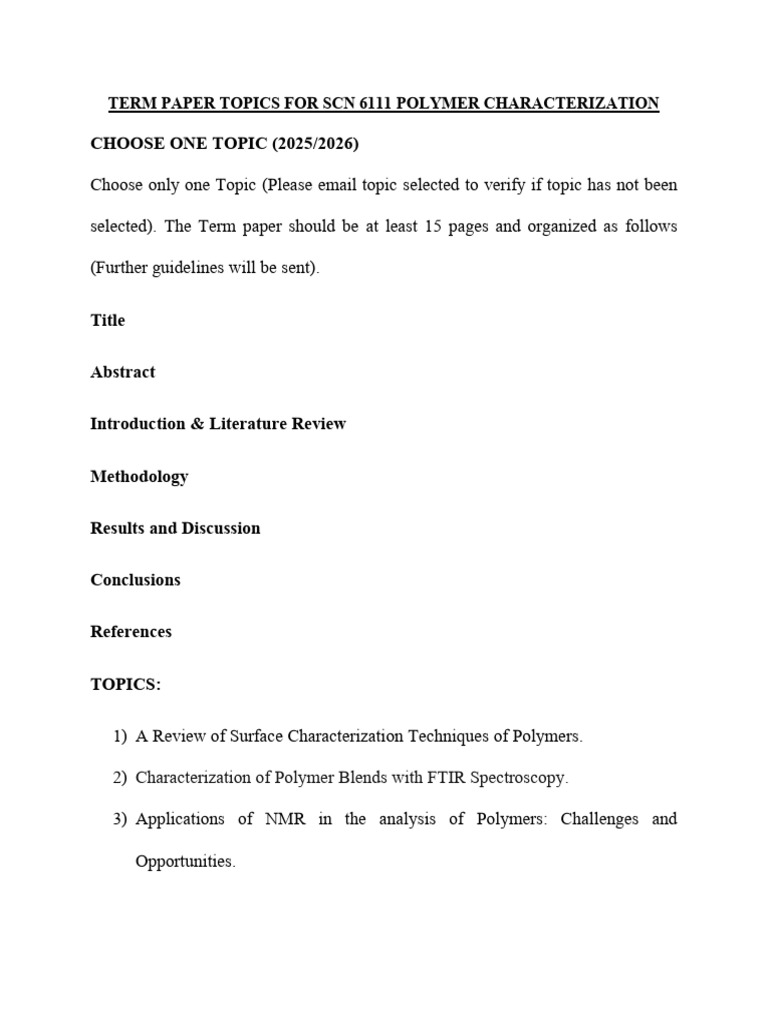 Term Paper Topics for Polymer Characterization | PDF | Thesis | Polymers