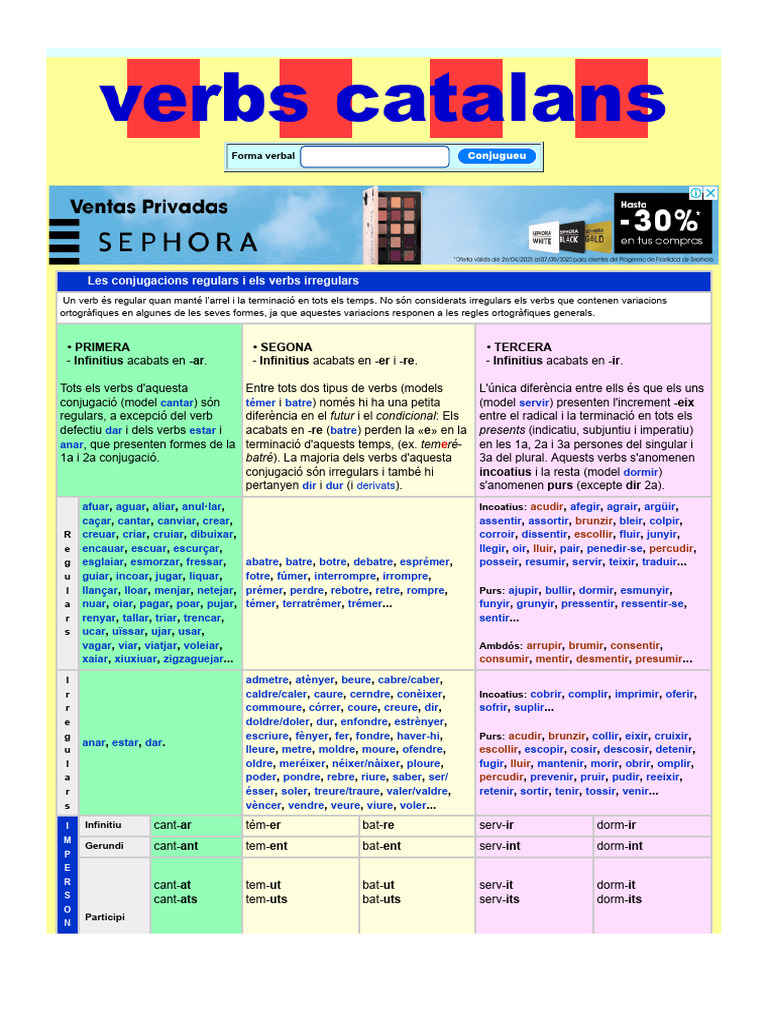 Les Conjugacions Dels Verbs Catalans | PDF