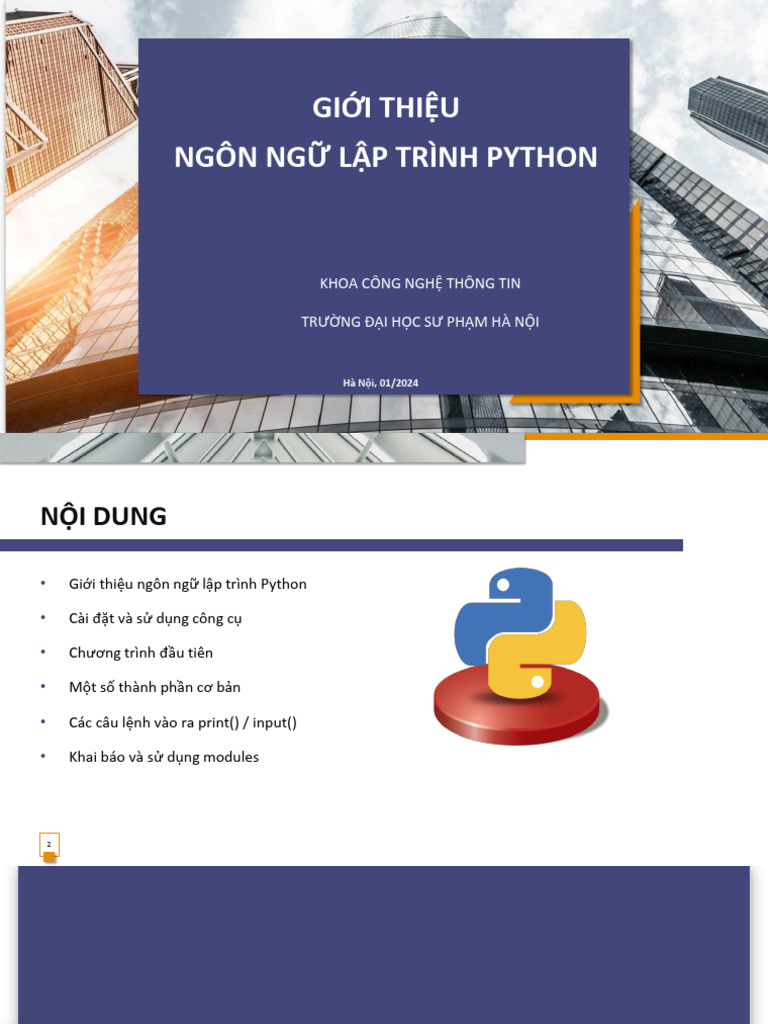 Lecture01 - Gioi Thieu NNLT Python Va Cac Thanh Phan Co Ban | PDF
