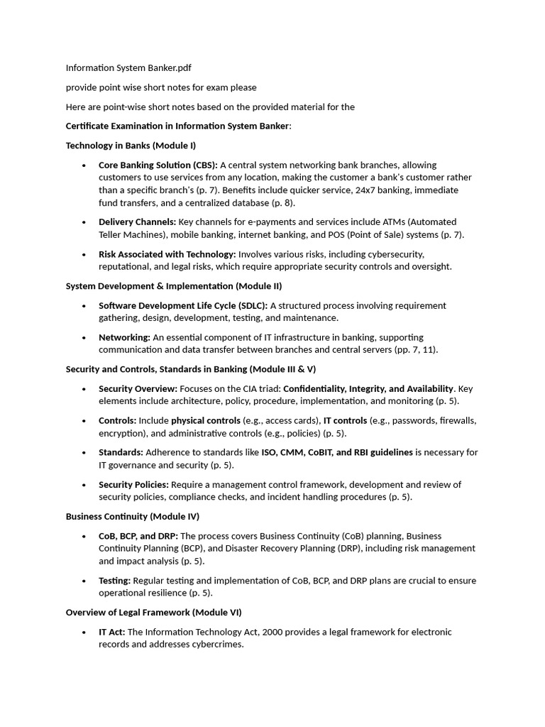 Information System Banker Exam Notes | PDF | Information Security ...