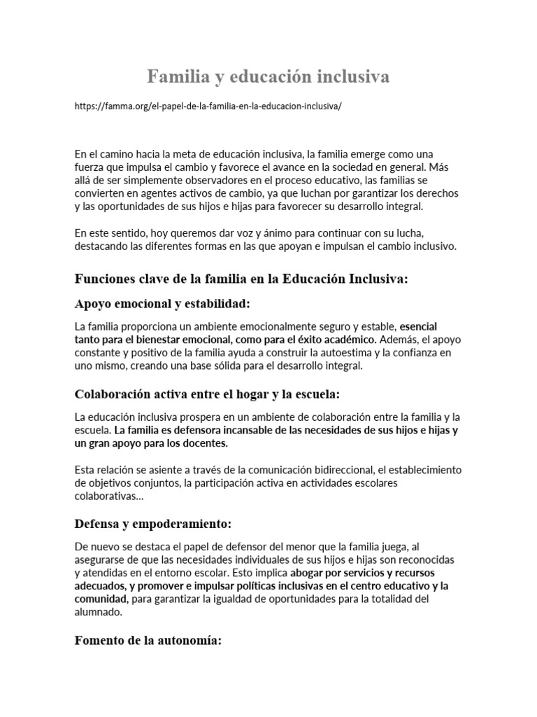 Papel de la familia en educación inclusiva | PDF | Familia | Escuelas