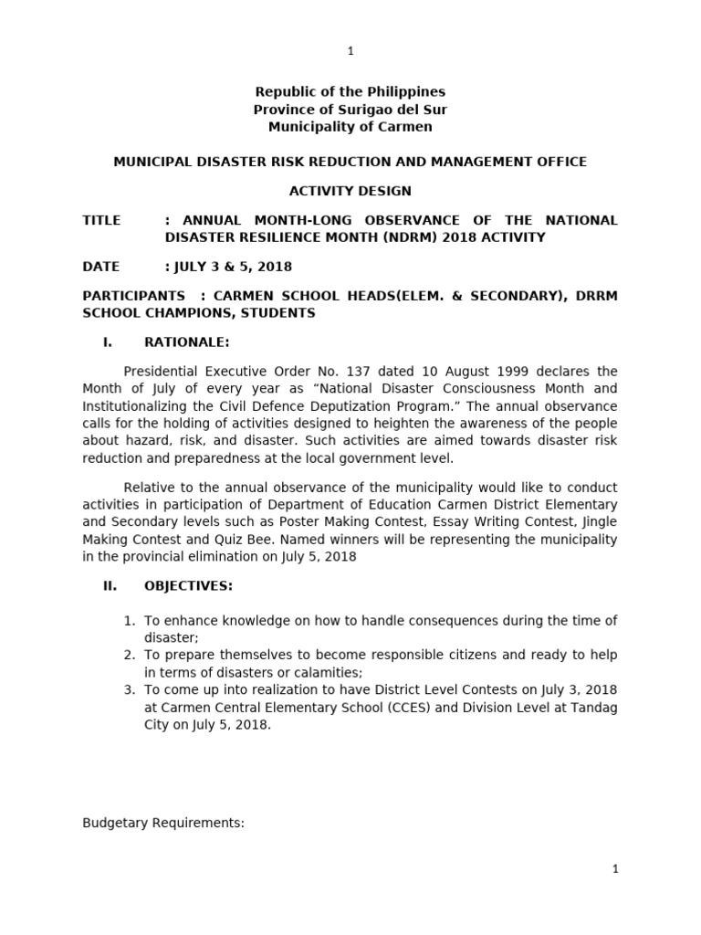 Activity Design Deped | PDF | Disasters | Emergency Management