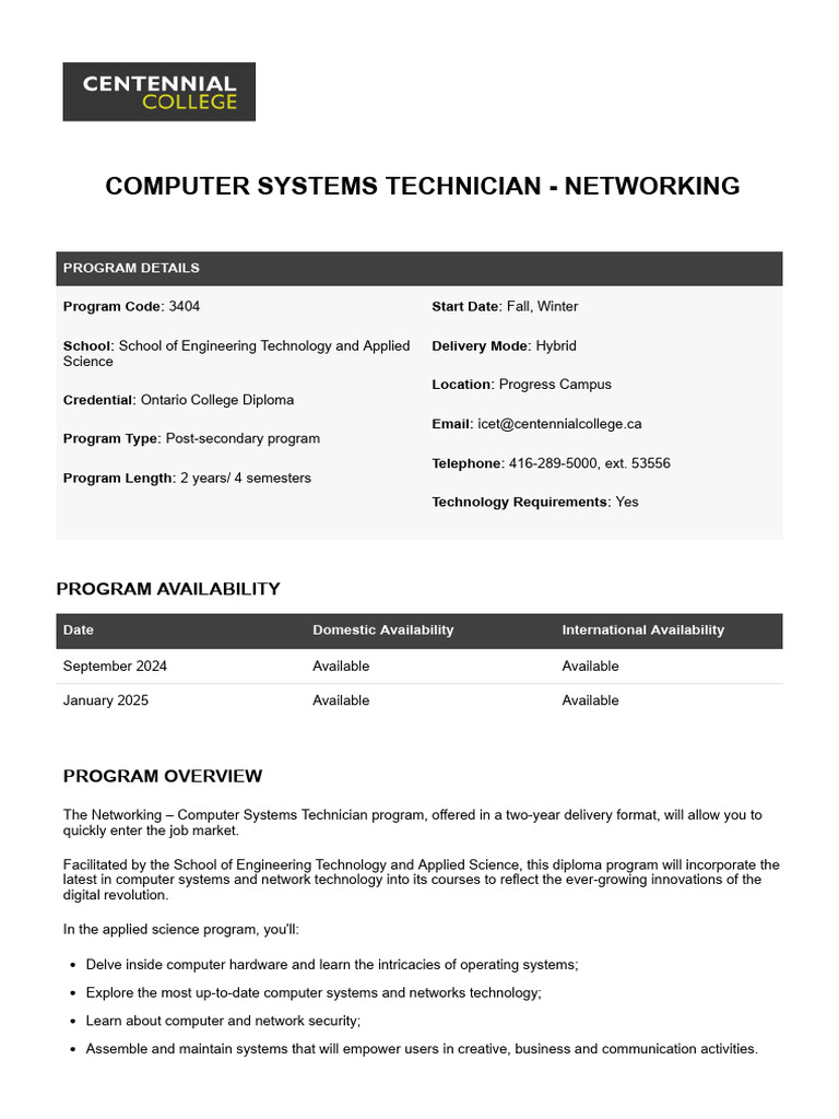 Computer Systems Technician Networking Centennial College | PDF ...