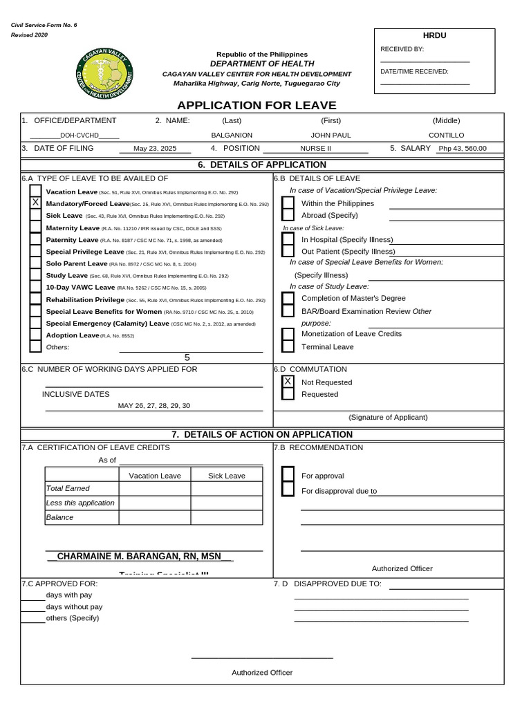 Leave Form 2025 | PDF | Health Care | Social Programs