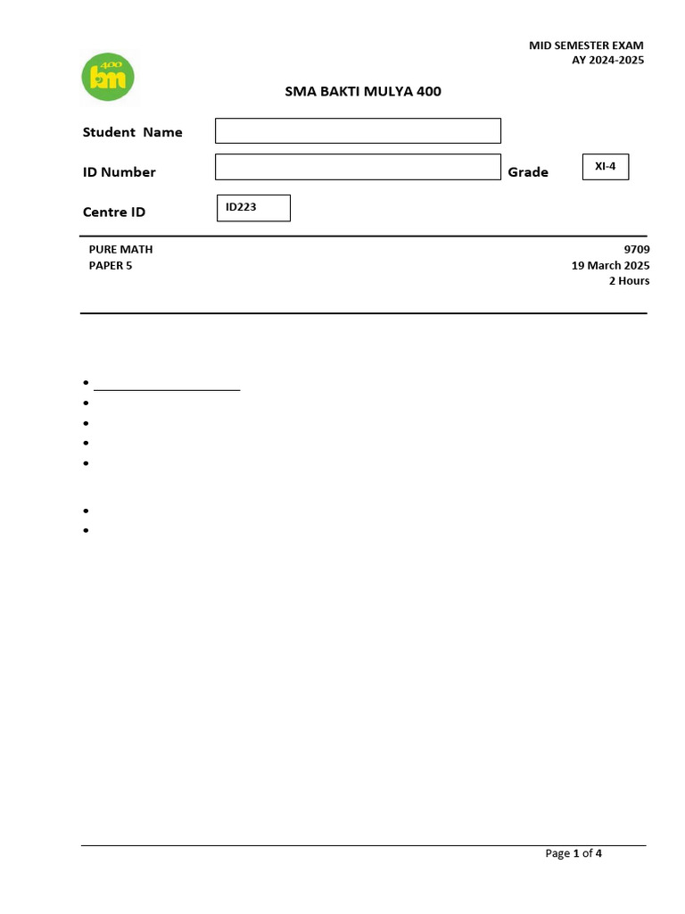 10. MIDTEST_P5_Math_XI4 2 | PDF | Descriptive Statistics