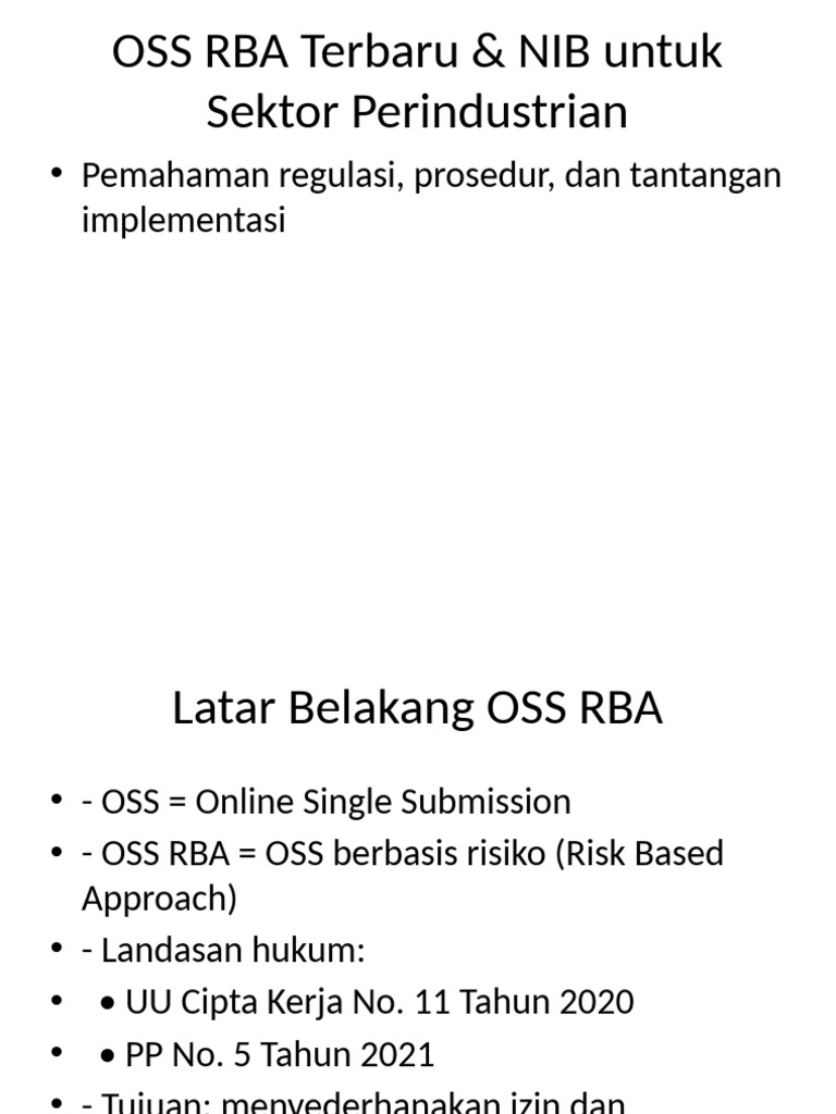 OSS RBA dan NIB: Panduan Sektor Industri | PDF