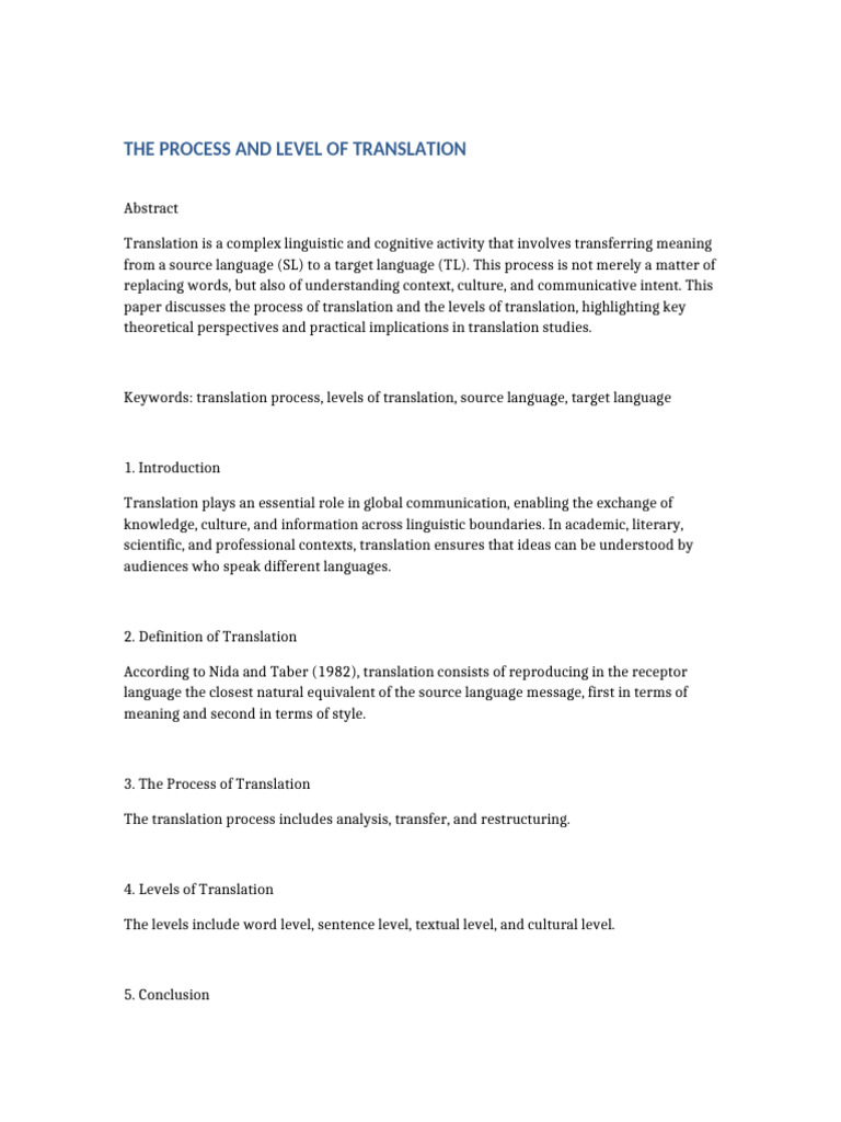 The Process and Level of Translation | PDF