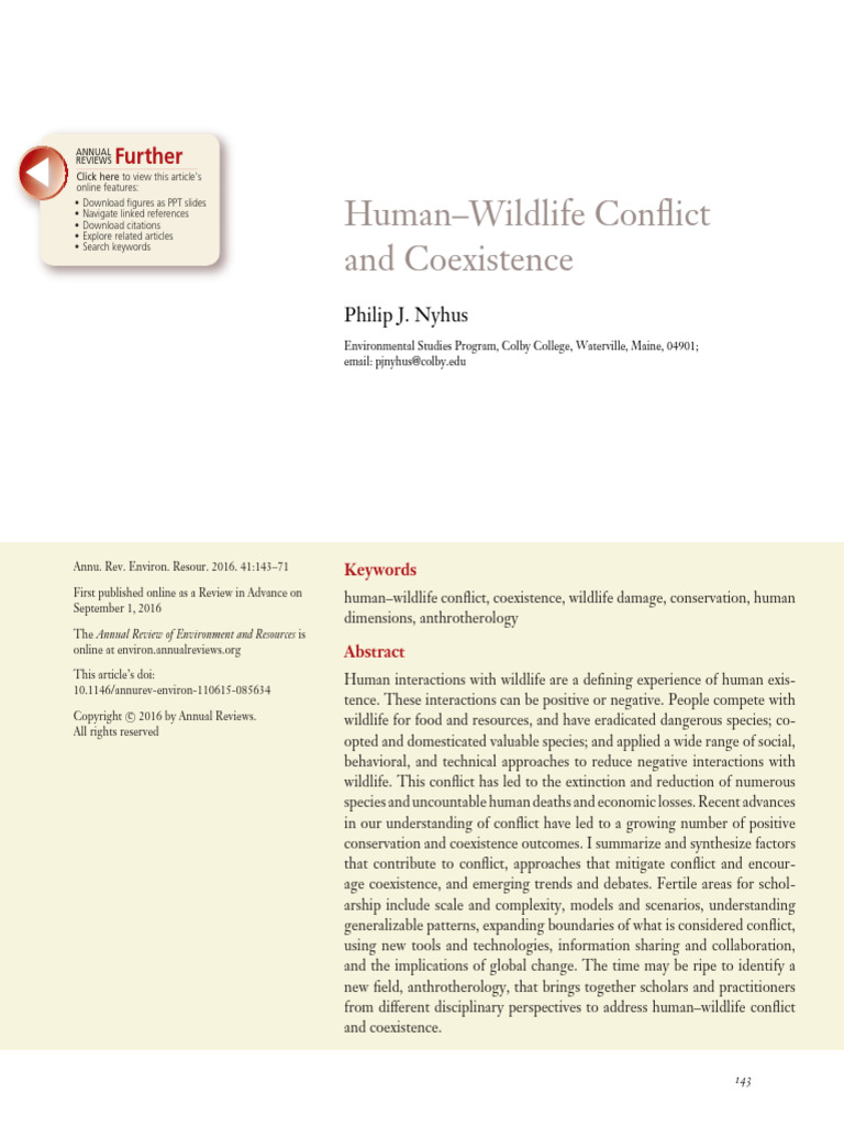 Human-Wildlife Conflict and Coexistence | PDF | Conservation Biology ...