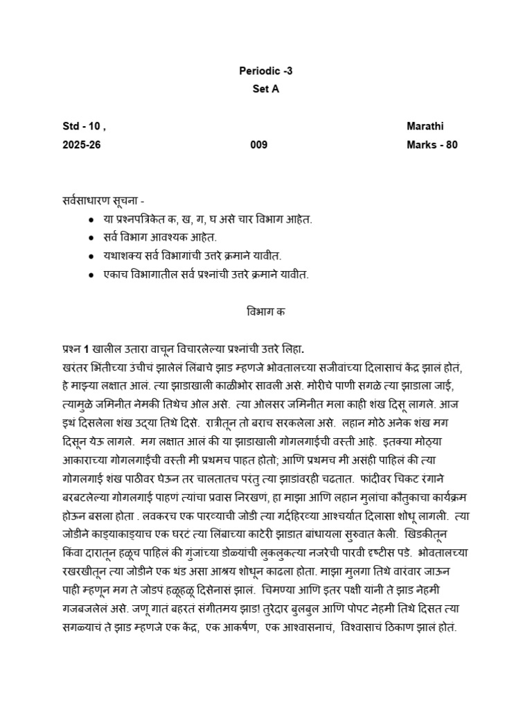2025 26, PT3 Std10 Marathi Set 1A | PDF