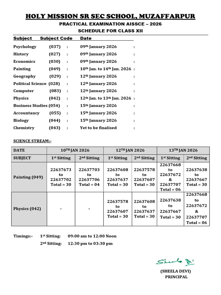 AISSCE 2026 Class XII Exam Schedule | PDF