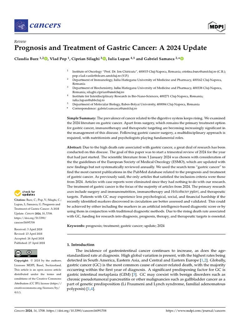 2024 Update on Gastric Cancer Treatment | PDF | Metastasis | Cancer