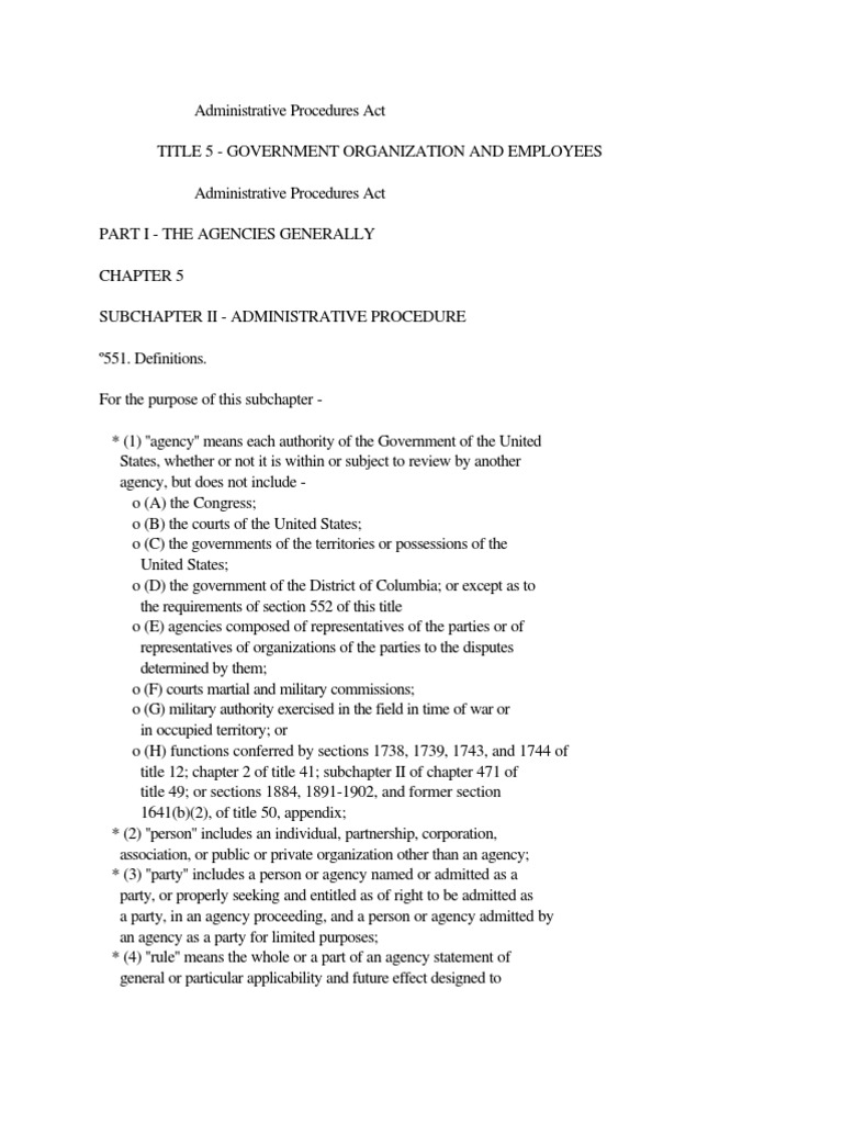 Apa Administrative Procedures Act 1946 PDF Federal Government Of