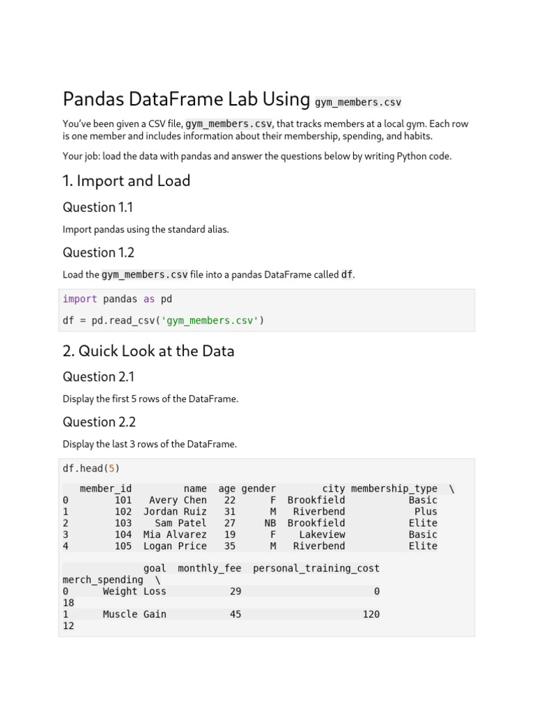 Vertopal.com Pandas Gym Lab | PDF