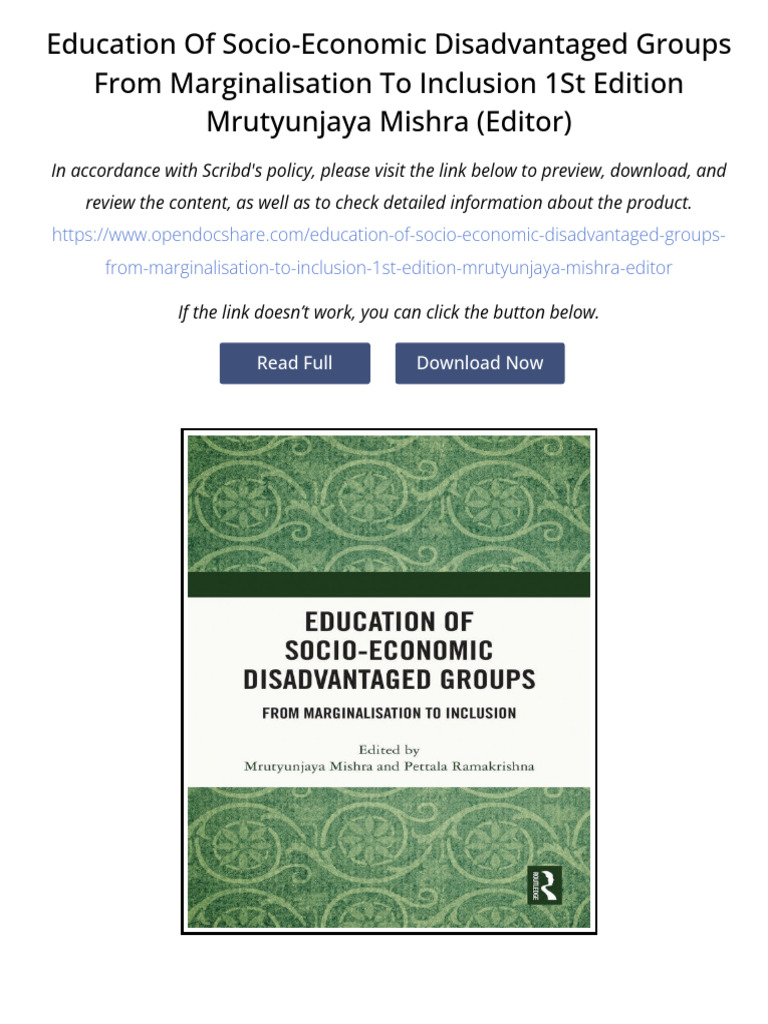 Education of Socio-Economic Disadvantaged Groups From Marginalisation ...