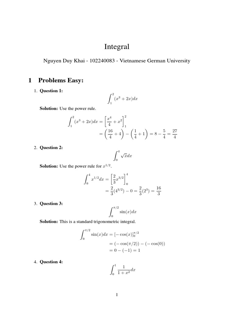 Integral Calculus Problems and Solutions | PDF | Algebra | Analysis