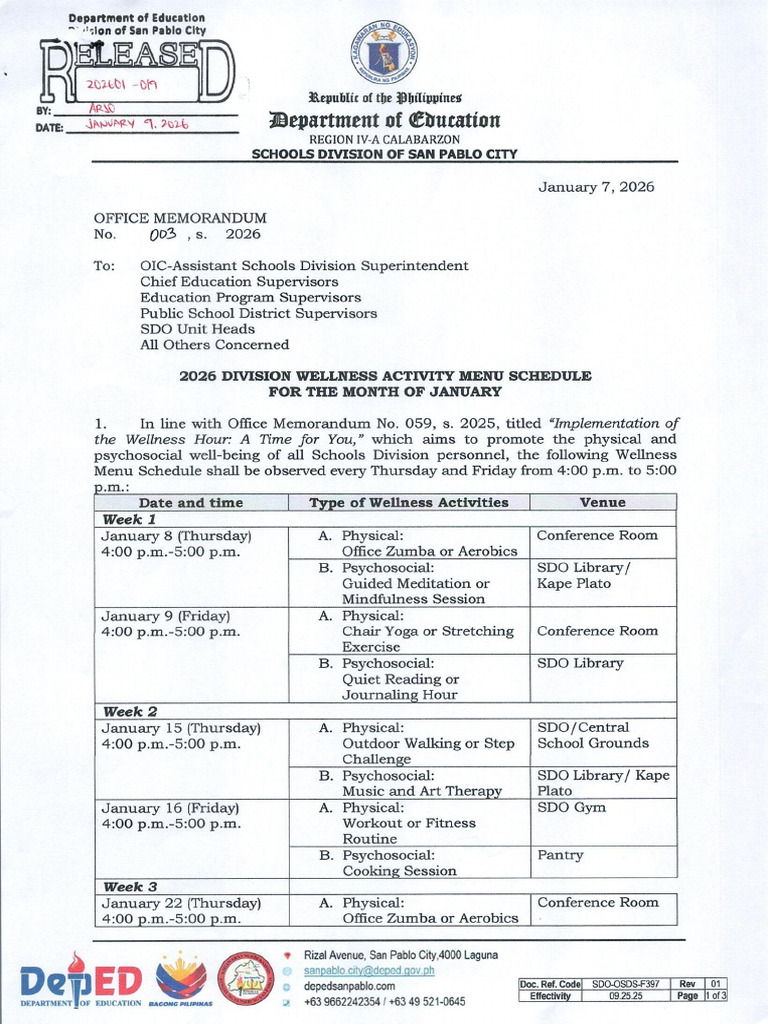 202601-019 - Office Memorandum No. 3, S. 2026 - 2026 Division Wellness ...