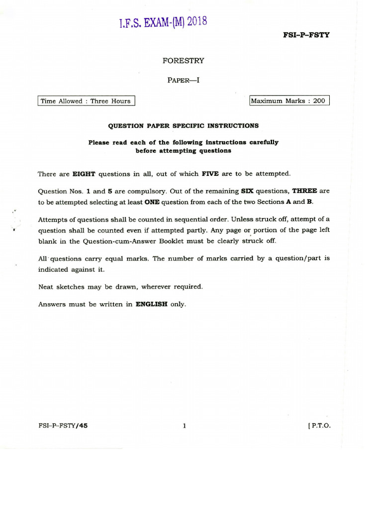 IFS 2018 Forestry Exam Question Paper | PDF | Environmental Impact ...