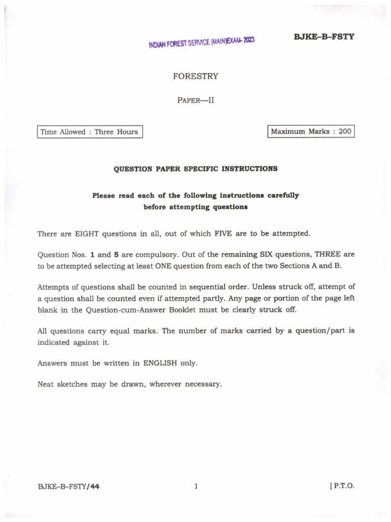 Upsc Ifs Main Forestry Paper II Question Paper 2023 2341 | PDF