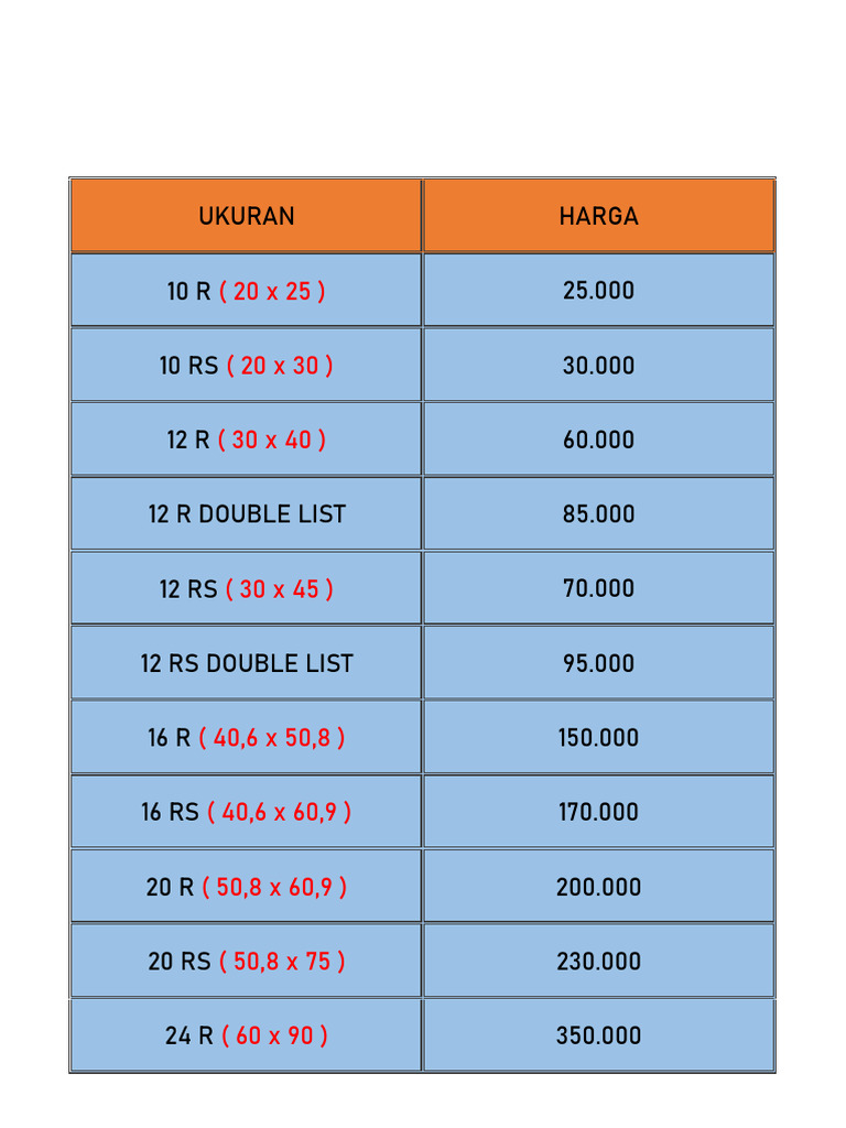 Harga Frame New 2025 | PDF