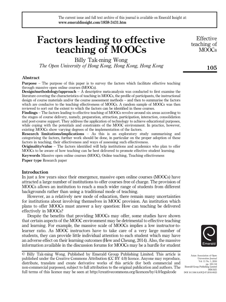 Factors Leading to Effective Teaching of MOOCs | PDF | Massive Open ...