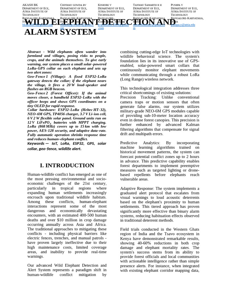 IoT-Based Wild Elephant Alert System | PDF | Internet Of Things | Computing