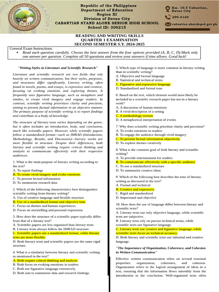 Reading and Writing Skills Exam Guide | PDF | Social Media | Popular ...